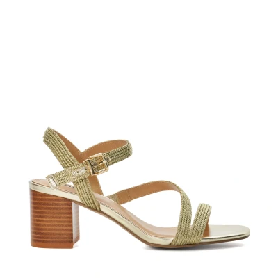 Image of Dune Ladies Jelen Block Heel Embellished Studded Sandals Size UK 3 Heeled Gold