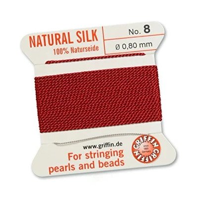 Image of GRIFFIN 100% Natural Silk Beading Cord String Thread Garnet Red 2 metres with one needle Size 0.80mm