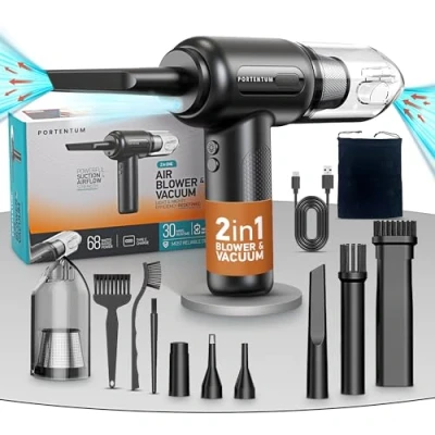 Image of PORTENTUM Blower ABV 1, Cordless Vacuum Cleaner and Compressed Air, Black, 68 W, 75 Decibeles