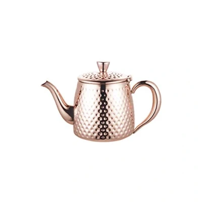 Image of Café Olé SDT 018CU Sandringham Teapot, 18oz (500ml) Copper Plated 18/10 Stainless Steel with Hammered Finish