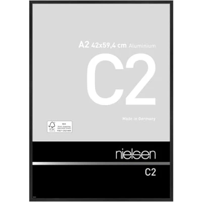 Image of nielsen C2 Photo Frame, A2, 42x59.4cm Black Aluminium Picture Frame with Protective Float Glass and Push Turn Clips Soft