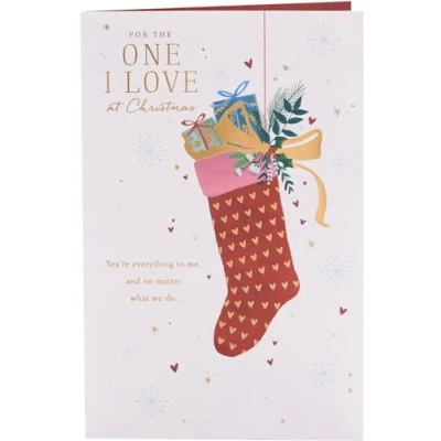 Image of UK Greetings Christmas Card for the One I Love Stocking Design