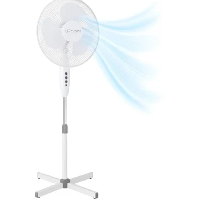 Image of 16 Inch White Pedestal Fan, Adjustable Height, 3 Speed Settings Powerful Electric Floor Fan for Cool Airflow, Lightweight Standing Home, Office, Bedroom &amp; Living Room