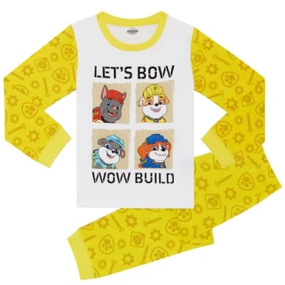 Image of Paw Patrol Rubble Unisex 100% Cotton Long Pyjama Set 3 4 Years 104cm Yellow
