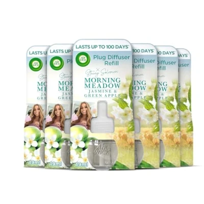 Image of Air Wick Plug in Diffuser Refill, Morning Meadow, Pack 6 x 19ml, Long Lasting Fragrance, Lasts up to 600 days, freshener