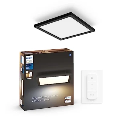 Image of Philips Hue White Ambiance Aurelle Smart LED Panel Light Inc. Dimmer Switch [30x30cm Black] for Indoor Home Lighting, Wall, Ceiling, Bedroom, Livingroom