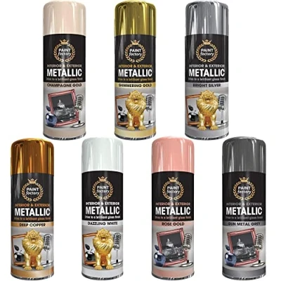 Image of Classic Signature 7 Can Mix Color Metallic spray paint 400ml Multipurpose Aerosol, Gold Silver Copper White Grey Quick and Fast Drying Excellent Coverage for Metal, Wood, Plastic D15