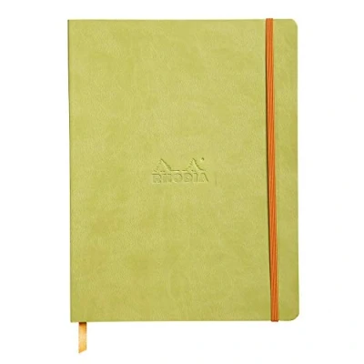 Image of RHODIA 117556C Anise Soft Notebook 19x25 cm Dot 160 pages Ivory Clairefontaine Paper 90 g/m Bookmark, Elastic Closure Faux Leather Cover Rhodiarama Collection