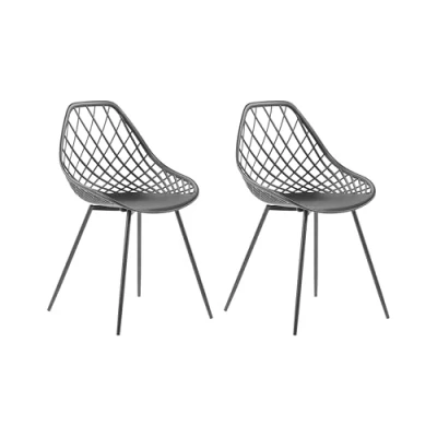 Image of Set of 2 Dining Chairs Black Synthetic Seat Net Design Back Legs Canton