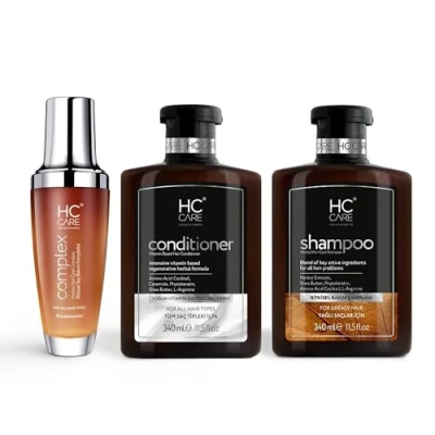 Image of HC Care Shampoo, Hair Conditioner and Complex 100% Herbal Lotion Set, 340 ml Shampoo + 100 (Anti Grease Shampoo)