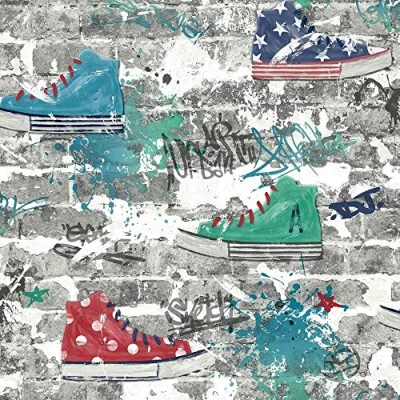 Image of Fine Decor UK Kidz Urban Street Teal Red Wallpaper FD42220 Childrens
