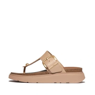 Image of Fitflop Women&#039;s GEN FF Buckle Leather Toe Post Sandals Slide, Beige, 7 UK