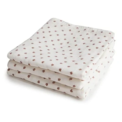 Image of Mushie Muslin Cloth 1x Set of 3 Pack Cloths Use: Mini Blanket &amp; Other Nursery Needs Material: 100% Organic Cotton 58x60cm Extra Soft for Babies Toddlers (Bloom)