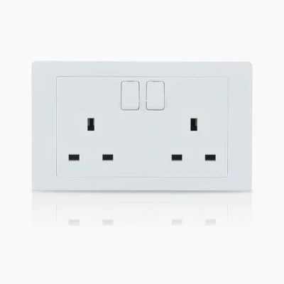Image of ABB Inora 2 Gang Switched 13A Plug Socket Premium 13 Amp Single Pole White