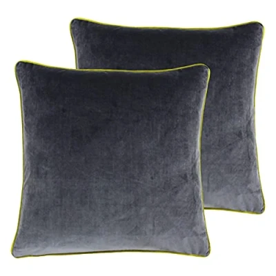 Image of Paoletti Meridian Twin Pack Polyester Filled Cushions, Charcoal/Moss, 55 x 55cm