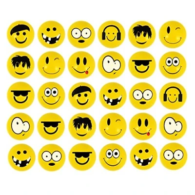 Image of Henbrandt Yellow Emoji Assorted Designs Bouncy Jet Balls 35mm (Pack of 10)