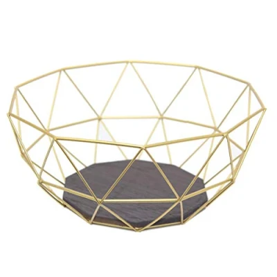 Image of Carousel Home and Gifts Gold Effect Geometric Metal Wire Kitchen Display Storage Basket Fruit Bowl Vegetable Rack