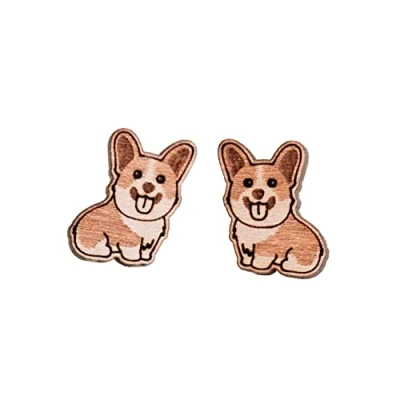 Image of Robin Valley Corgi (sitting) Dog Wooden Earrings