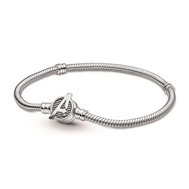 Image of Pandora Snake chain sterling silver bracelet with Marvel The Avengers logo clasp, 17