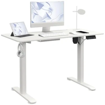 Image of Vinsetto Electric Standing Desk, 120 x 60cm Height Adjustable Sit Stand Desk with 4 Memory Presets, Collision Avoidance and Overheat Protection for Home Office, White