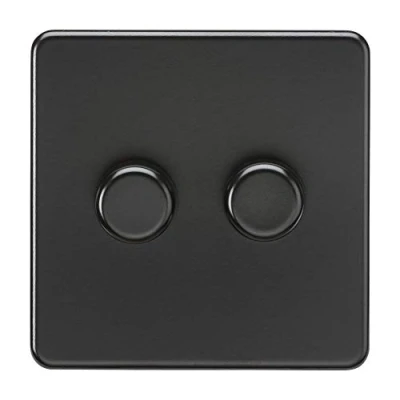 Image of KnightsBridge 2G 2 way 10 200W (5 150W LED) Intelligent Screwless Dimmer Matt Black