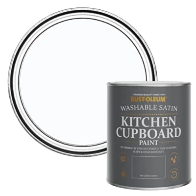 Image of Rust Oleum Light Blue Scrubbable Kitchen Cupboard Paint in Satin Finish Icecap 750ml