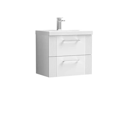Image of Retro 2 Drawer Wall Hung Vanity Unit with Mid Edge 1 Tap Hole Ceramic Basin 600mm Satin White Balterley