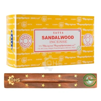 Image of Satya Nag Champa Sandalwood Incense Sticks FULL BOX OF 12 with DHS Holder Used for Aromatherapy, Yoga, Meditation, and Relaxation
