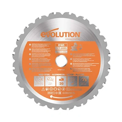 Image of Evolution Power Tools R185TCT 20MS 185 mm Multi Material Mitre Saw Blade (AKA TCT Blade, Metal Cutting Wood Blade) Carbide Tipped Cuts Wood, and Plastic