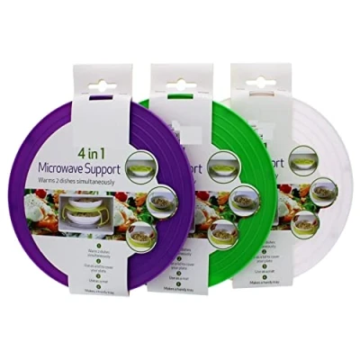 Image of 4 in 1 Microwave Food Plate Stand Lid Support Stacker Tray Heat Warm/Hot Plastic (Random)