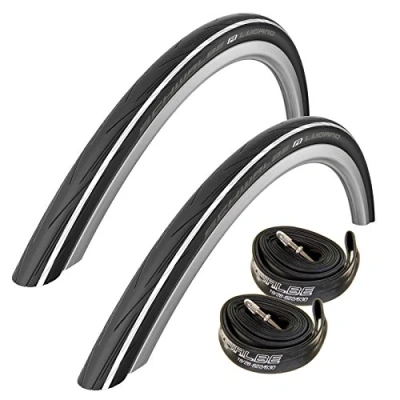 Image of Schwalbe Lugano 700c Road Bike Tyres with Inner Tubes (Pair) (White, 700 x 25c)