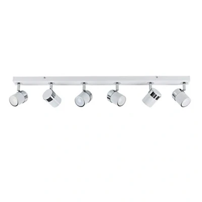 Image of Modern 6 Way Straight Bar Ceiling Spotlight Fitting in a Gloss White/Chrome Finish Complete with 5w GU10 LED Bulbs [6500K Cool White]