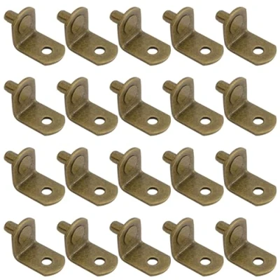 Image of INCREWAY 5mm Bracket Style Cabinet Shelf Support Pegs with Hole 5 x 8mm,L Shaped, 50 Pack Antique Brass