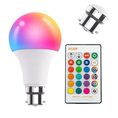 Image of INDOTEAM Colour Changing Light Bulb with Remote Control RGB Lights led B22 Mood Dimmable Coloured Bulbs Controller Included