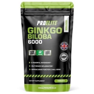 Image of Ginkgo Biloba 6000mg High Strength Vegan Leaf Extract 60 Tablets 50:1 � Gluten Free, GMO Free Made in UK by PROELITE