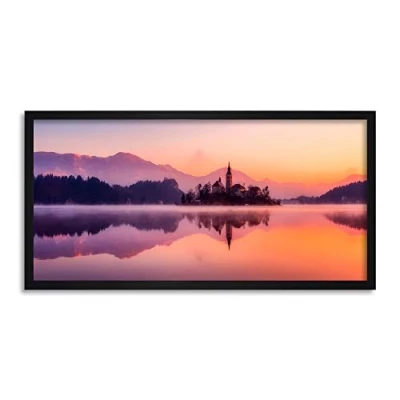 Image of Wee Blue Coo Slovenia Church Lake Reflection Long Panel Framed Wall Art Print