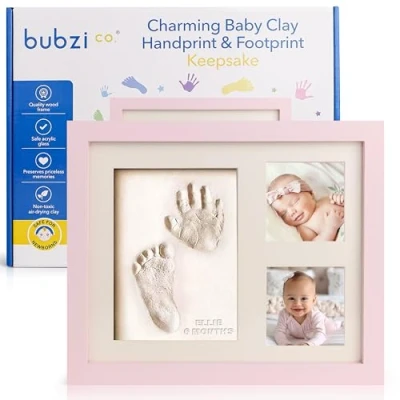 Image of Bubzi Co Baby Footprint Kit, Foot and Hand Print Keepsake Frame, Nursery Pictures Frames, Mold New Mom Gifts (Ballet Pink)