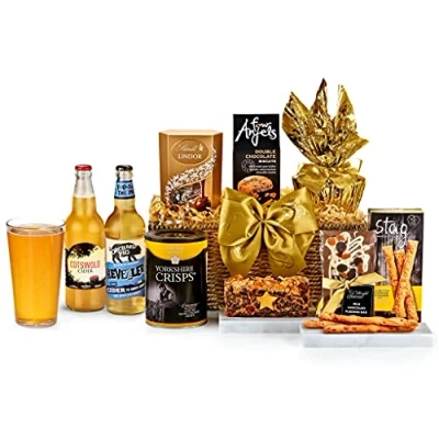 Image of Gourmet Cider Gift Set Chedworth Hamper with Somerset Cider, Cheese Straws, Chocolate Biscuits, Fruit Cake Gifts for Dad, from Regency Hampers