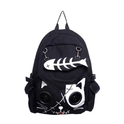 Image of Banned Backpack, White Skele Kitty School Bag, Speaker Bag