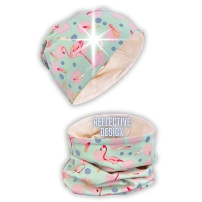 Image of HECKBO Winter 360 Reflector Kids Beanie Hat &amp; Loop Scarf Set Unicorn Fleece Lined 2 6 Years 95% Cotton Soft Easy Care Stretch Material