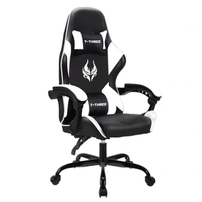 Image of T THREE.High back ergonomic computer chair,gaming chair,office chair,desk chair,swivel chair,racing chair,adjustable lumbar support and headrest,can bear 150kg weight(White)