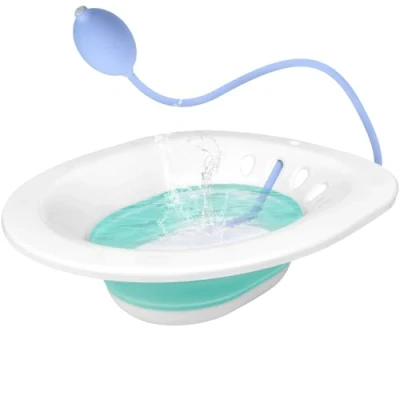 Image of DEANIC Foldable Sitz Bath for Toilet Hemorrhoids Treatment and Post Partum Care, Yoni Steam Seat Pregnant Women, Bidet Bowl with Flusher Pump (Green)