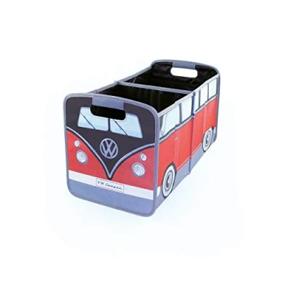 Image of BRISA VW Collection Volkswagen Foldable Storage Trunk Box Bag for Grocery Shopping in T1 Bus Campervan Shape (Classic Bus/Red &amp; Black)