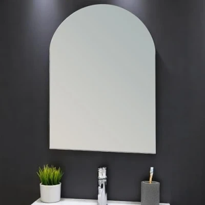Image of Showerdrape Hampton Frameless Bathroom Wall Mirror, Mounted Mirror For Bathroom, Modern straight Edge Vanity Arched Mirrors Living Room Bedroom.