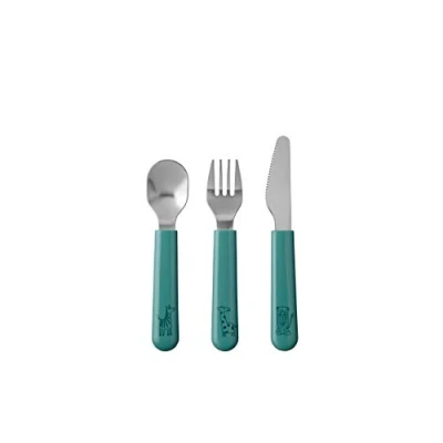 Image of Mepal Children’s Cutlery 3 Piece Set Mio Children&#039;s Flatware Child Friendly Utensils from 12 Months Including Knife, Fork &amp; Spoon of Deep Turquoise