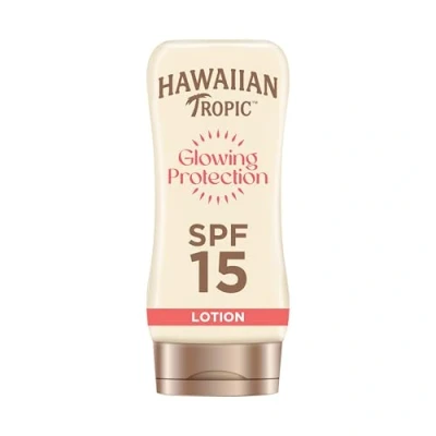 Image of Hawaiian Tropic Glowing Protection Sunscreen Lotion, Water Resistant SPF 15 UVA plus UVB Suncream, Tropical Scent Sun Lotion with Shea Butter, 180 ml