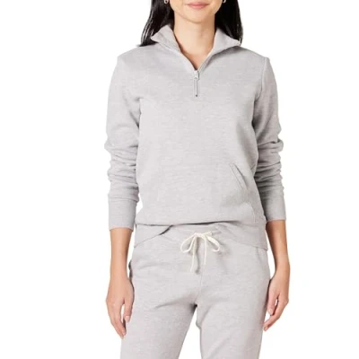 Image of Amazon Essentials Women&#039;s Long Sleeved Fleece Quarter Zip Top (Available in Plus Size), Light Grey Heather, S