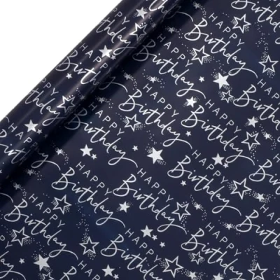 Image of Glick Roll Wrap, Happy Birthday Script Blue, Wrapping Paper 4 metres x 70 cms, Blue