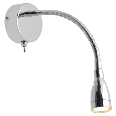 Image of Long Life Lamp Company LED Indoor Reading Wall Light 2W 3000K Chrome Mounted Bedside H3144