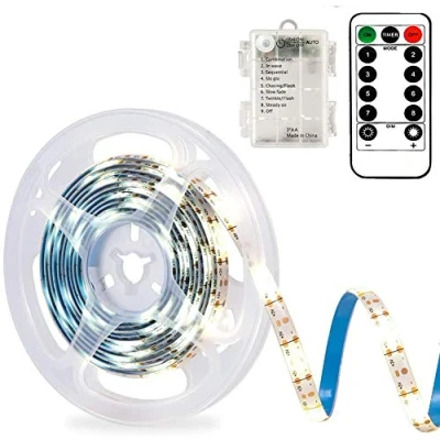 Image of CCILAND 3m Battery LED Strip Lights with Remote Control, 90 Waterproof, 8 Modes, Dimmable, Timer, Self Adhesive, Cuttable for Bedroom Mirror Kitchen Cabinet Patio Decor (Cool White)